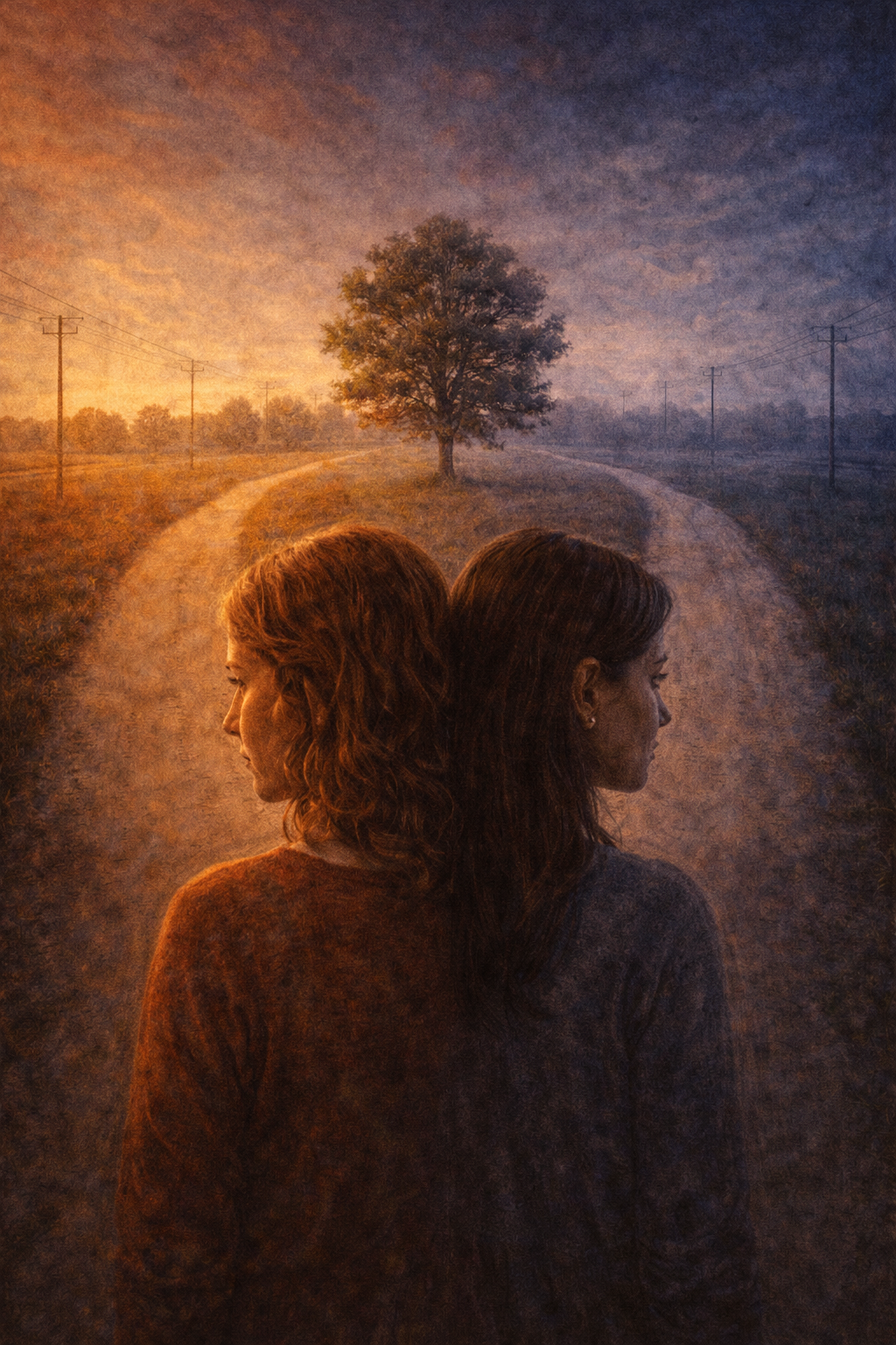 Chemins divergents sous un ciel coloré.png